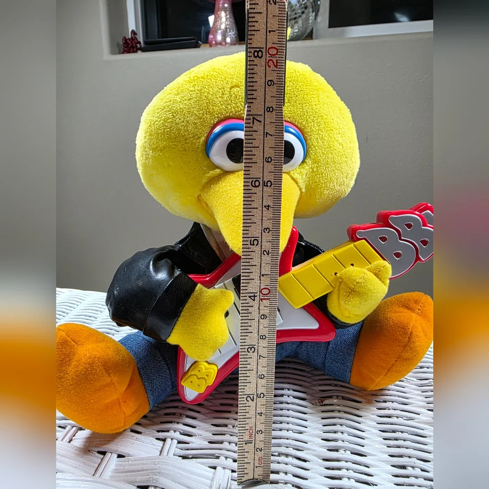 1999 Tyco Plush Rock And Roll Big Bird Toy with Guitar Yellow Black Still Works!